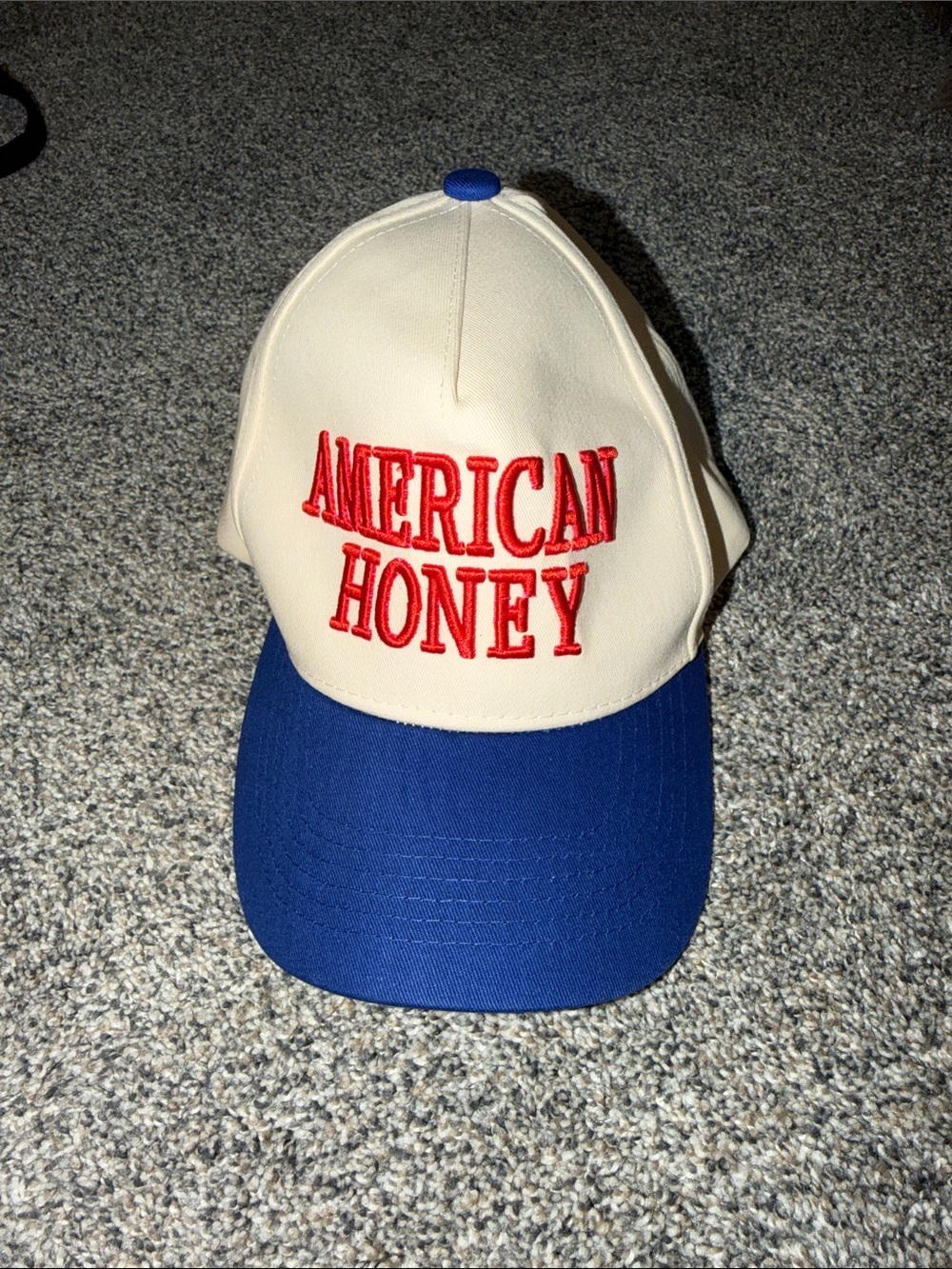 Two-Tone 'American Honey' Cap - Cream & Blue with Red Embroidery